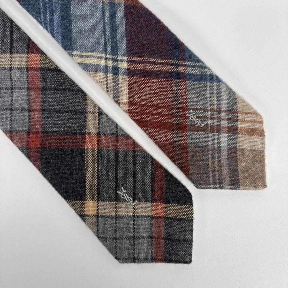Lot of 2 Vtg Yves‎ Saint Laurent Heather Mist Plaid Wool Blend Ties Men 56